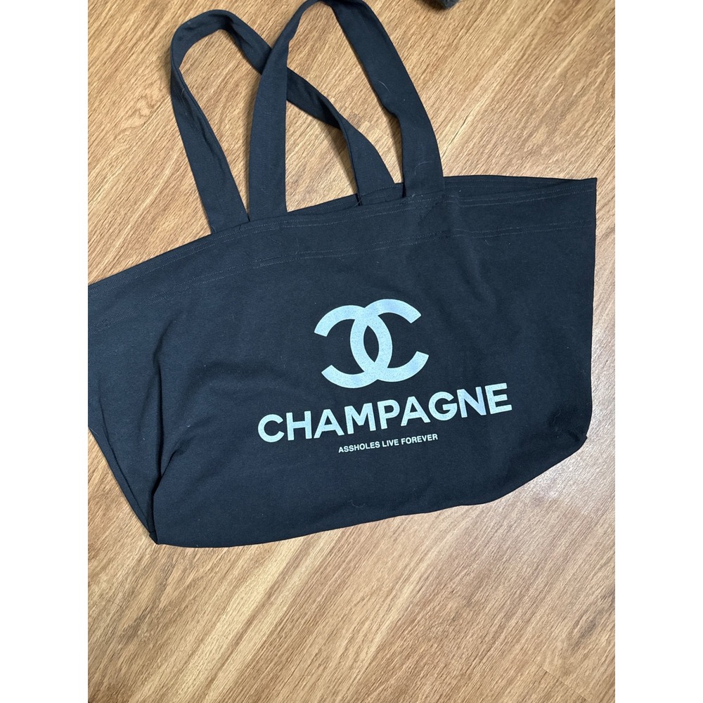 Assholes Live Forever Champagne Tote Bag Black Canvas Parody Graphic Streetwear